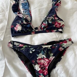 Cupshe Floral Bikini - Navy and Pink